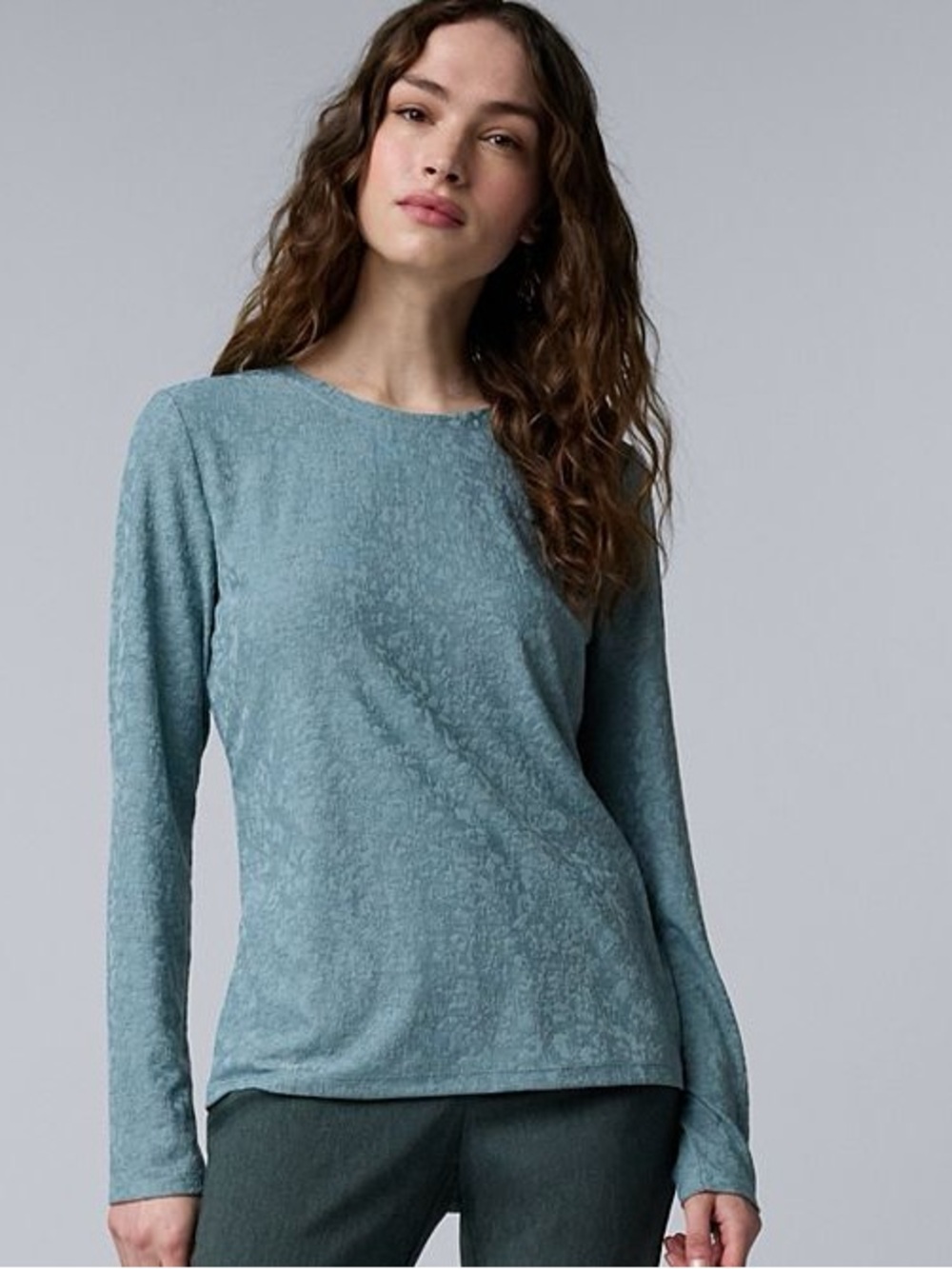 Simply Vera Vera Wang Long Sleeve Knit Top Anda Green Heather Crew Neck XL, NWT
